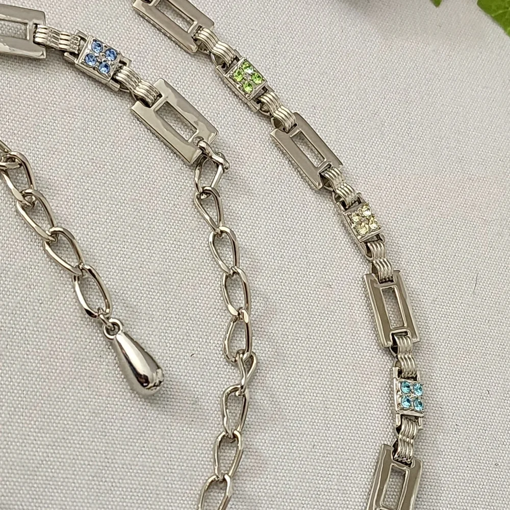 Silver Rectangle Chain Link with Color Crystals Belt - Picture 6 of 9